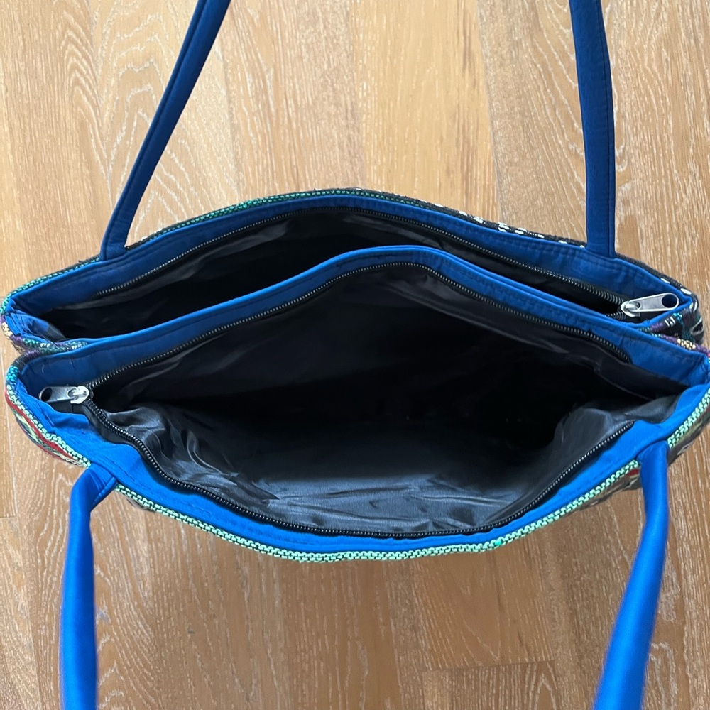 Source Unknown Black and Blue Patterned Tote Jeru… - image 4